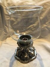 Pewter And Glass Hurricane Lamp Candle Holder Taper 10”  picture