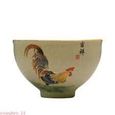 Antique Pottery Ceramic Teacup Hand Painted Cock Tea Cup Travel Portable picture