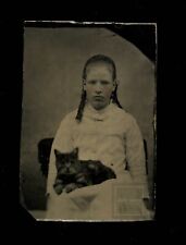 Antique 1870s Tintype Photo Little Girl Holding Cat picture