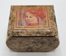 Vintage Edna Hibel Tan Marble? Girl Child Small Keepsake/Trinket Box w/Lid picture