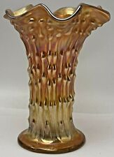 Vintage Fenton April Showers Marigold Carnival Iridescent Glass Vase Ruffled Rim picture