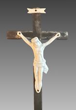 Antique Belgian Bisque Crucifix On Bisque Plinth 8”H X 3.25”H picture