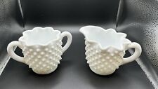 Vintage Fenton White Milk Glass Hobnail Sugar and Creamer Set with Ruffled Edge picture