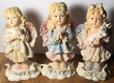 Set 3 Vintage Angel Figurines DWK 2002 Resin Faith Hope Love Banners picture