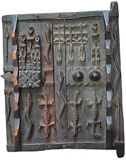 African Dogon Carved Wood Granary Door People Lizards Snakes Sliding Latch 14.5