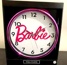 BARBIE WALL CLOCK ANALOG DISPLAY Metallic Hot Pink frame BNIB 12X12 Fast ship picture
