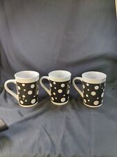 Royal Norfolk 15 oz Coffee mug Black and White Polka Dot Stoneware Set 3 Mugs picture