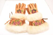 Native American Alaskan Beaded Leather Gauntlet Gloves 13