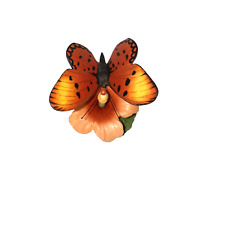 Vtg Franklin Mint Porcelain Butterfly Seating On Orange Flower Figurine 3