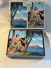 Complete Set Of Two 1950s MIDWAY PLAYING CARDS W/HAWAIIAN WOMAN & Island View picture