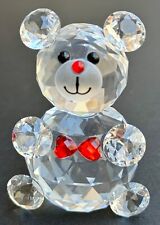 Small Clear Crystal Sitting Teddy Bear Figurine Red Bowtie & Nose,  Black Eyes picture