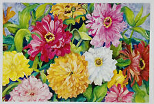 Vintage Greeting Card Zinnias Spring Flower Vibrant Art By Joanne Porter P3 picture