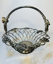 Vintage Vineyard Silverplate Woven Fruit Basket With Grape Motif Heavy Duty 9.5” picture