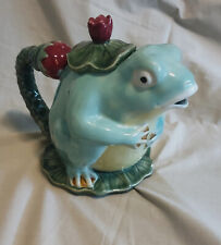 Henriksen Frog Teapot Majolica Pitcher Strawberry Bullfrog Import Tea Pot - LN picture