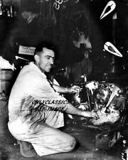 1946 SHELL THUET 8x10 PHOTO HARLEY DAVIDSON MOTORCYCLE RACER KNUCKLEHEAD MOTOR picture