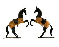 Horse Statue Pair Wood and Metal Figurine Vintage Equestrian Decor picture