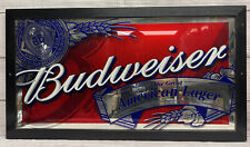 Budweiser Wood Framed Bar Wall Beer Sign Mirror Large 33.5