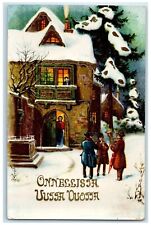 c1910's Finland Christmas Gel Gold Gilt Embossed Unposted Antique Postcard picture