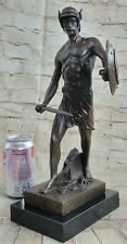 Roman Warrior Soldier Spear Shield Military Art Collector Bronze Marble Decor Nr picture