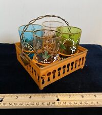 Vintage Antique Northwood Victorian Glass Tumblers Hand Painted w/Carrier picture