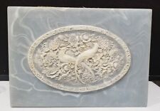 Large Vintage Genuine Incolay Stone Hinged Jewelry Box Blue & White Birds Cameo picture