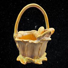 Glazed Art Pottery Brown Majolica Butterfly Basket Planter 8”T 6”W picture