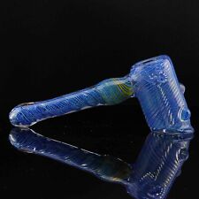 8 in Handmade Large Blue Swirl Hammer Bubbler Tobacco Smoking Bowl Glass Pipes picture