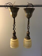 Early Brass Pendant Light Fixtures With Rare Fitters 17” Long 119D picture