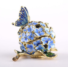 Keren Kopal Blue Butterfly flower Trinket Box Decorated with Austrian Crystals picture