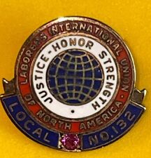 Vintage Laborers' International Union Of N.A  12K Gold Lapel Pin Pink Rhinestone picture