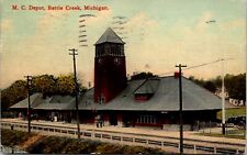 Postcard M.C. Railroad Depot in Battle Creek, Michigan picture