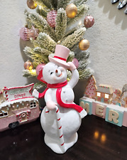 Peppermint Square Pink Snowman Candy Cane Christmas Figurine Statue Decor picture