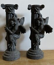 Vintage Gargoyle Pair Pillar Resin Candle Stick Gothic Figurines -Read Details picture