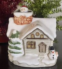Vintage Otagiri Japan Ceramic Christmas House Music Box w/ Spinning Santa picture