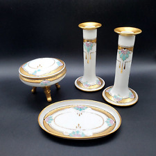 Antique Vignaud Limoges Porcelain Art Deco Dresser Set Signed Hand Painted Gold picture