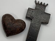 Jan Barboglio Signed 5 1/4 Inch Iron Hand Hammered Cross + molten iron Heart picture