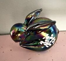 Pele's Art Glass Hawaii Rabbit Figurine Paperweight Iridescent  3 1/2 x 2 5/8 in picture
