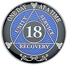 AA 18 Year Coin Blue, Silver Color Plated Medallion, Alcoholics Anonymous Coin picture
