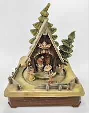 VINTAGE ANRI CHRISTMAS WOOD CARVED LIGHT UP /MOTION NATIVITY MUSIC BOX  picture