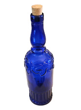 Sale 11” Vintage Cobalt Blue Glass Corked Bottle Ribbed Bottom Embossed Perfect picture
