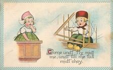 Dutch Kids~Boy in Fantasy Flying Machine~Come Fly Midt Me~Lil Girl on Balcony picture