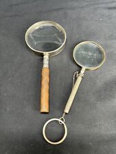 2 Vintage Large Round Magnifying Glass Wooden Handle - Made in Japan picture