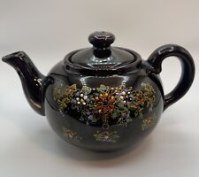 Vintage MCM Redware Moriage Made in Japan Teapot Floral Gold Trim picture