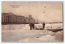 St. Petersburg Russia Postcard Neva in Winter Snow Plowing c1910 Antique picture
