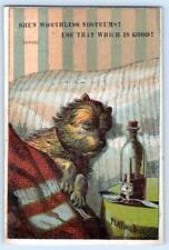 1880's PERRY DAVIS PAIN KILLER DOG PLAYING SICK BOTTLE OF MEDICINE QUACKERY CARD picture