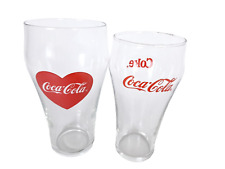 Lot of 2 Vintage Coca Cola Coke Glasses Clear w/ Red Script Print Heart picture