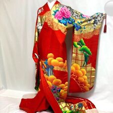 Kimono Iro uchikake red Maizuru pure silk embroidery bridal dress From Japan JP picture