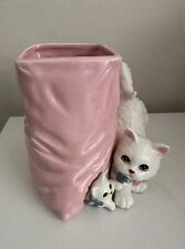 Vintage Twinscents Mother Cat With Kitten White Ceramic Planter picture