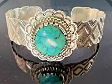 40g Old VTG YAZZIE Navajo Sterling Silver Turquoise Cabochon Cuff Bracelet picture