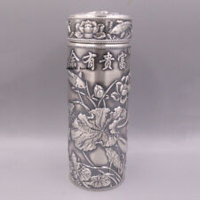 Pure 999 Fine Silver Cup Drinking Water Cup Vacuum Cup Lotus Leaf Fish Pattern picture